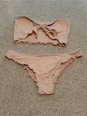Strapless Ruffle Bikini Set in Blush Pink
